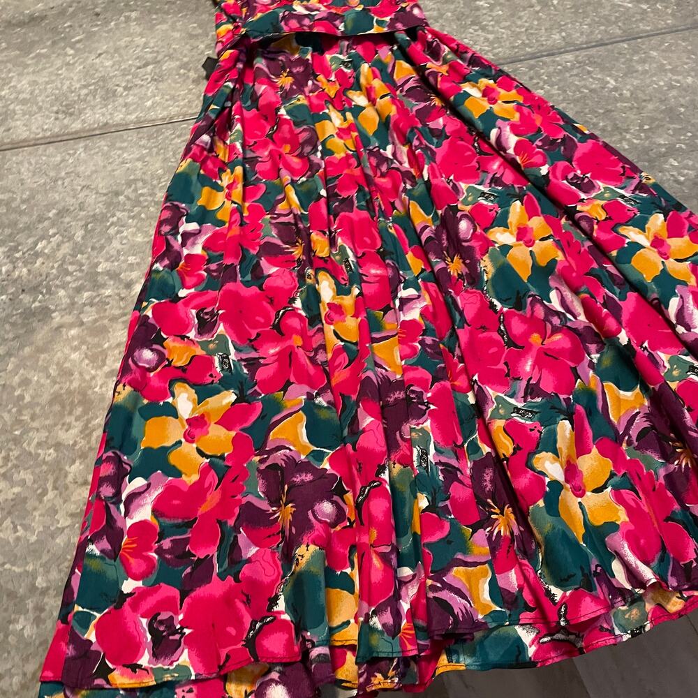 Vintage ED Michaels by Melanie Drucker 80s Retro Floral Belted Maxi Dress 5/6 - Picture 10 of 16